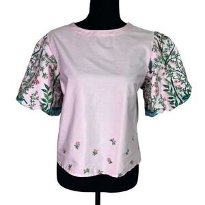 Olivia James Annie Puff Sleeve Top Blouse Parlor Ballet Pink Cottagecore Size S